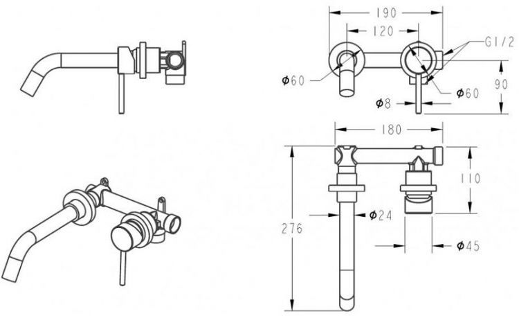 Смеситель для раковины Grocenberg GB511NK Никель Смеситель для раковины Grocenberg GB511NK Никель