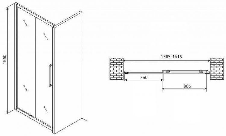 Душевая дверь Abber Schwarzer Diamant 160 AG30160H профиль Хром стекло прозрачное