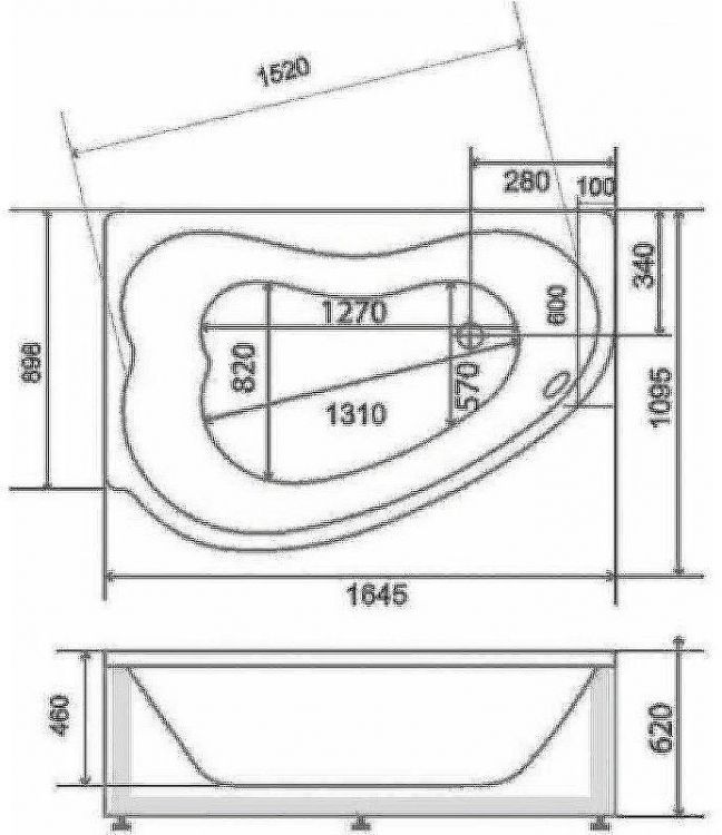 Акриловая ванна BellSan Дарина 165х110 L 4627171531230 с гидромассажем