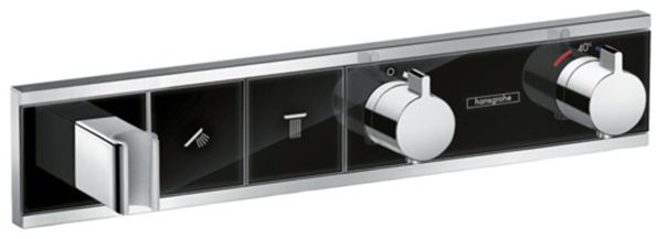 Hansgrohe RainSelect Смеситель для душа, термостатический, встраиваемый, с переключателем на 2 потока, внешняя часть, цвет: черный/хром