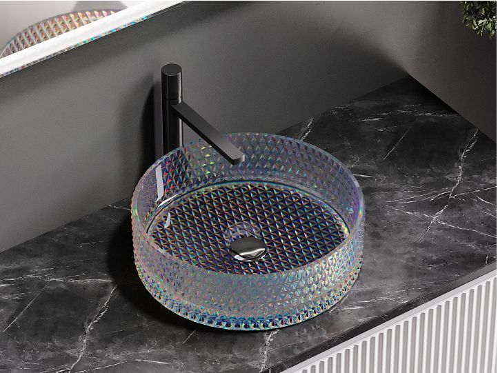 Умывальник CERAMICANOVA Cristal чаша накладная круглая (цвет неон) 360 мм CN6059