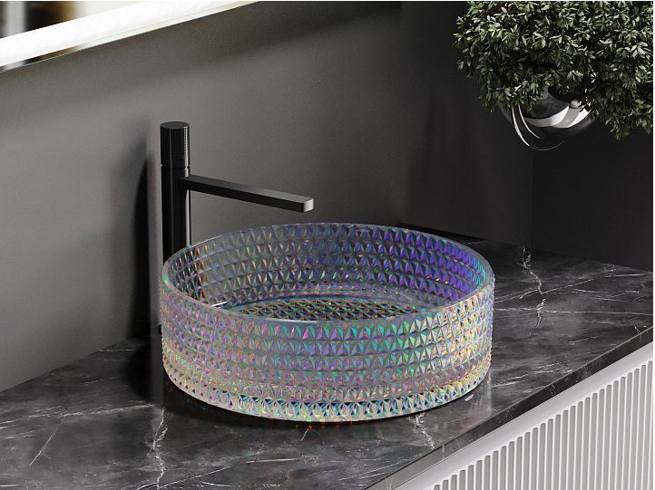 Умывальник CERAMICANOVA Cristal чаша накладная круглая (цвет неон) 360 мм CN6059