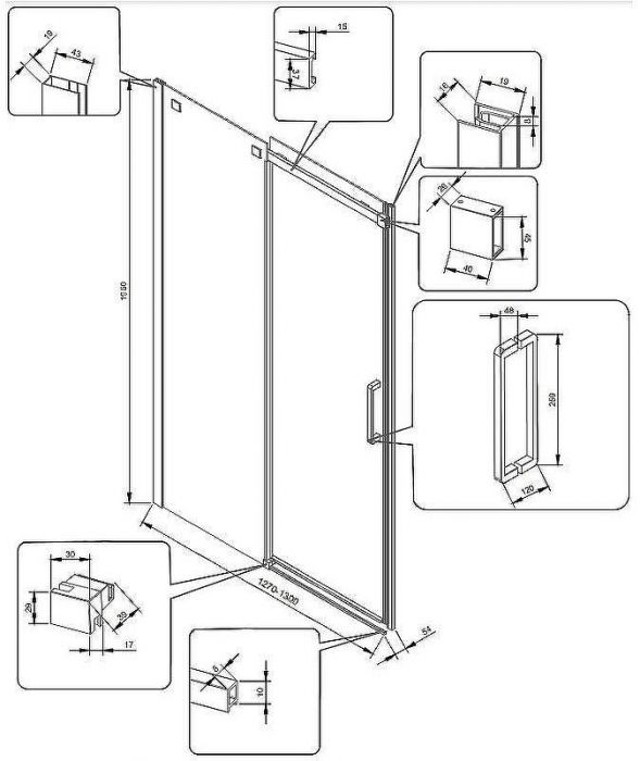 Душевая дверь Veconi Vianno VN-70 130 VN70-130-01-19C4 профиль Черный матовый стекло прозрачное