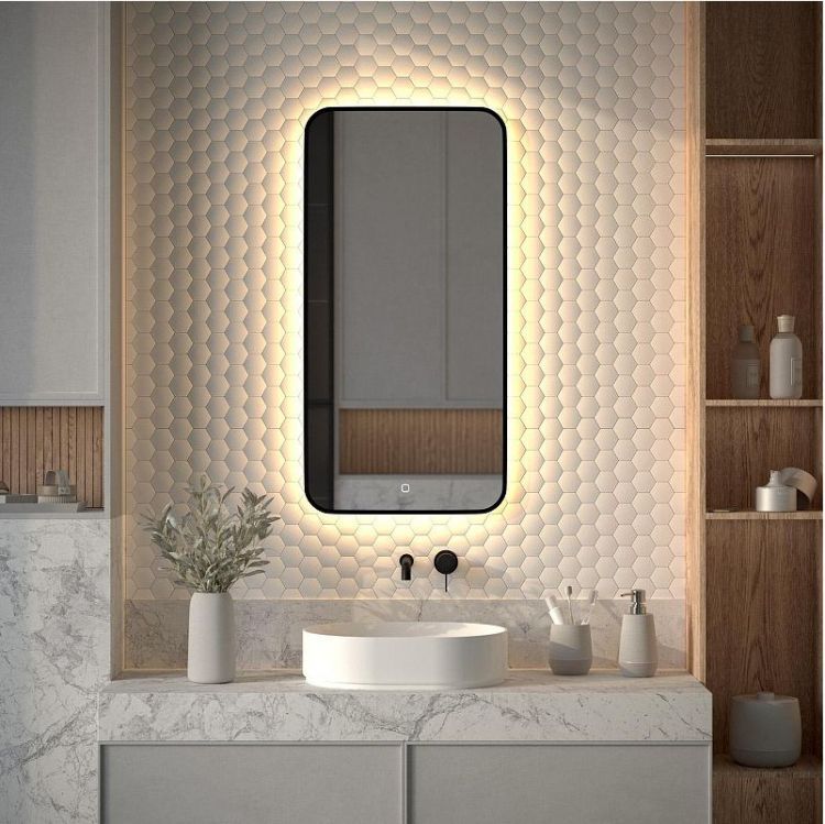 Зеркало Defesto Aura 50х100 DF 2975S с подсветкой 28W-3000K/Сенсорный выключатель/Теплый белый свет/Черная рама Зеркало Defesto Aura 50х100 DF 2975S с подсветкой 28W-3000K/Сенсорный выключатель/Теплый белый свет/Черная рама