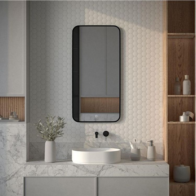 Зеркало Defesto Aura 50х100 DF 2975S с подсветкой 28W-3000K/Сенсорный выключатель/Теплый белый свет/Черная рама Зеркало Defesto Aura 50х100 DF 2975S с подсветкой 28W-3000K/Сенсорный выключатель/Теплый белый свет/Черная рама