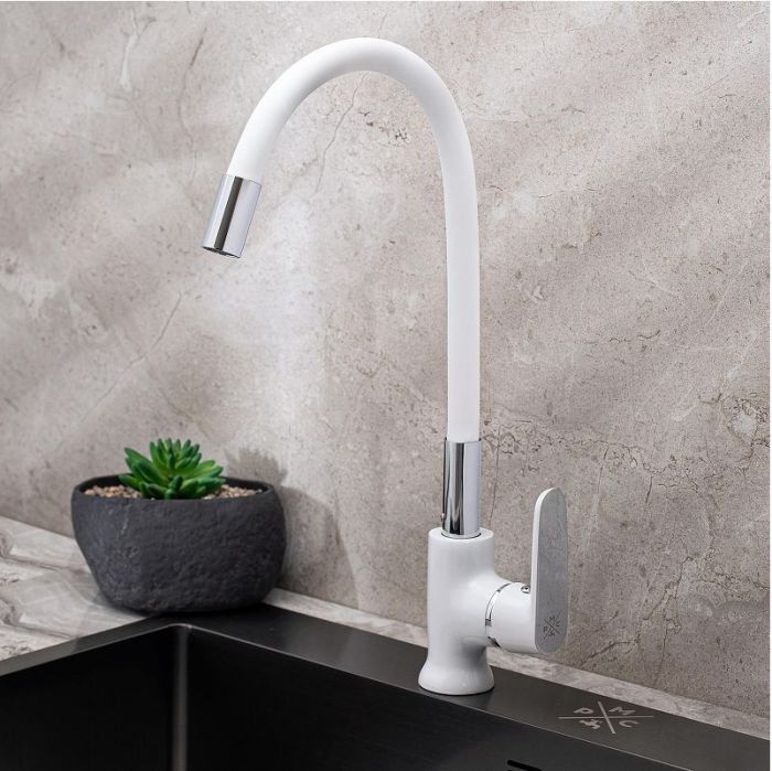 Смеситель для кухни Ростовская Мануфактура Сантехники SL123W-016F-1 Белый Хром