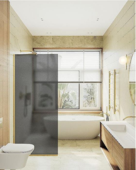 Душевая перегородка Maybah Glass MGD-682-3у 1090x1950 в узком профиле Золото стекло графитовое матовое