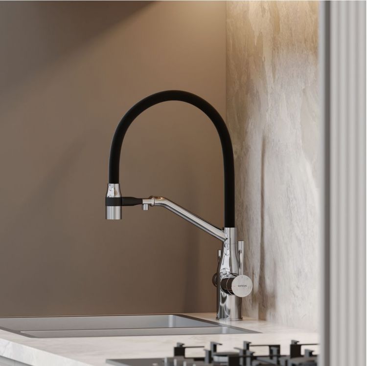 Смеситель для кухни Sancos Orta с гибким изливом, цвет хром/черный, SC4008CH