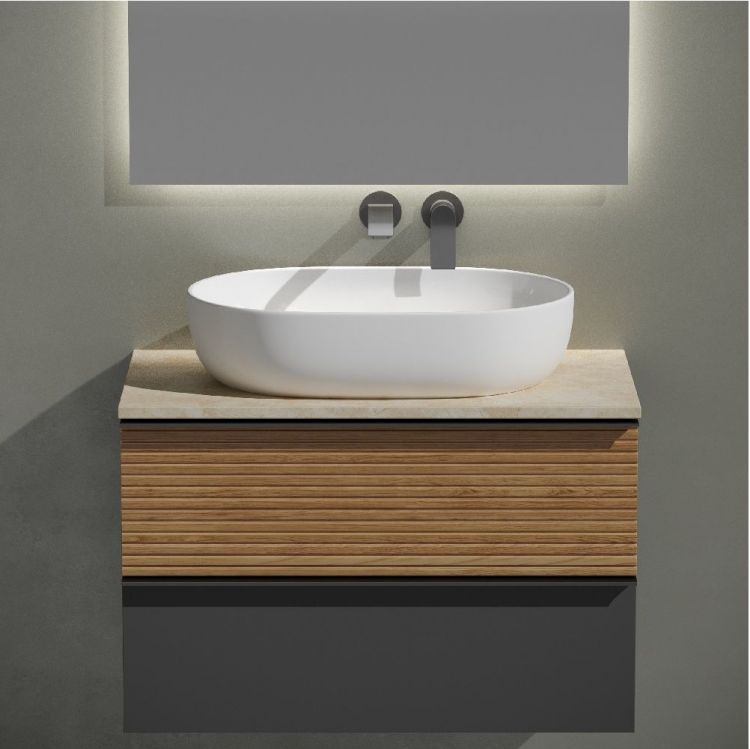 Тумба подвесная SANCOS Delta, Дуб красный/графит 790х445х500, под столешницу без отверстия под смеситель, цвет Kreman, DL80GR