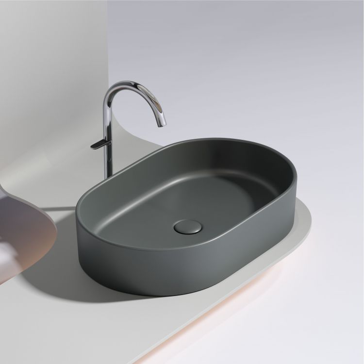 Умывальник чаша SANCOS Element 608x385x122мм накладная овальная (цвет Темный Антрацит Матовый) , CN6048MDH