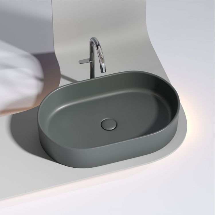 Умывальник чаша SANCOS Element 608x385x122мм накладная овальная (цвет Темный Антрацит Матовый) , CN6048MDH