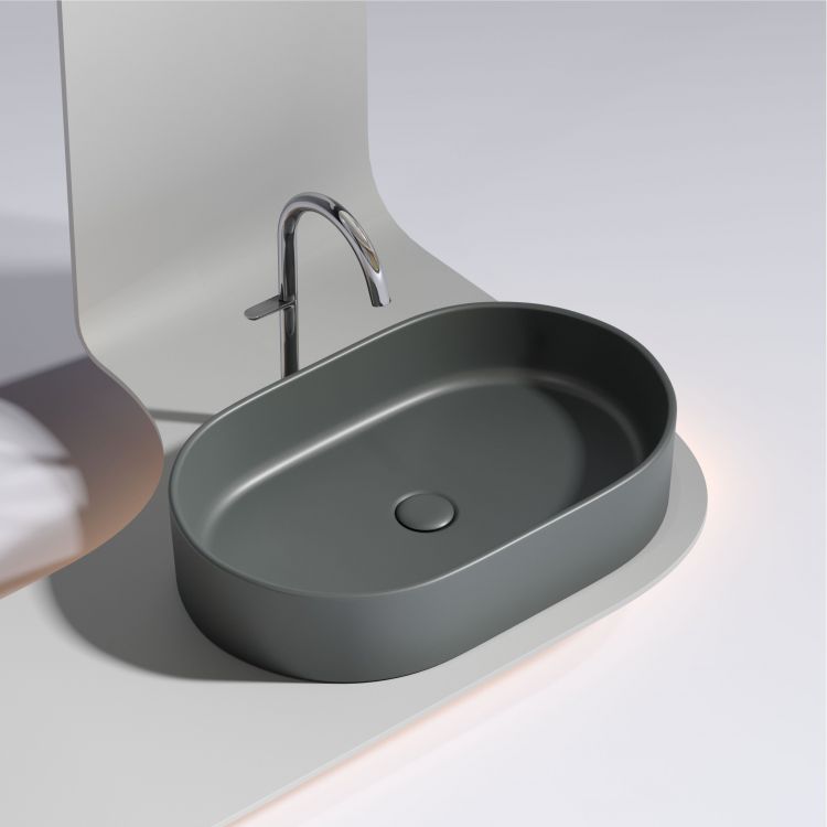Умывальник чаша SANCOS Element 608x385x122мм накладная овальная (цвет Темный Антрацит Матовый) , CN6048MDH