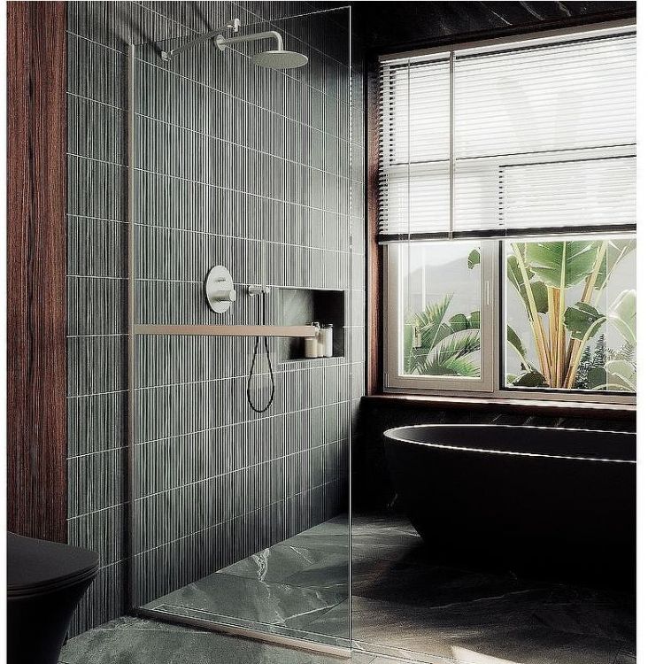 Душевая перегородка Maybah Glass MGD-732-5у 890x1950 в узком профиле Хром матовый стекло прозрачное