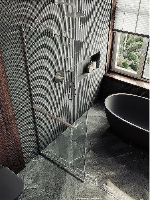 Душевая перегородка Maybah Glass MGD-732-5у 890x1950 в узком профиле Хром матовый стекло прозрачное