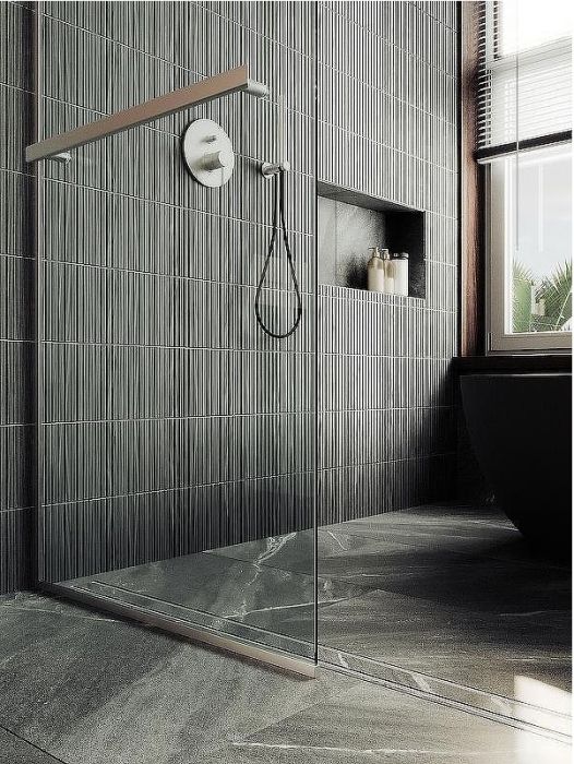 Душевая перегородка Maybah Glass MGD-732-5у 890x1950 в узком профиле Хром матовый стекло прозрачное