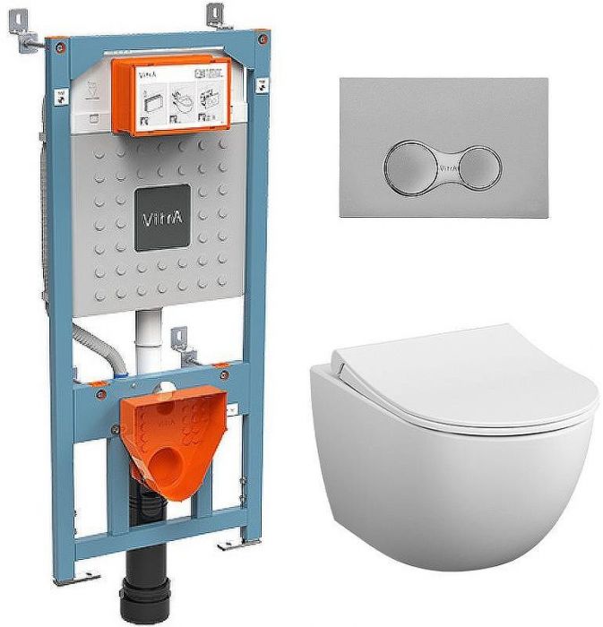 Комплект унитаза с инсталляцией Vitra Sento Rim-Ex 9830B003-7207 с сиденьем Микролифт и клавишей смыва Хром матовый