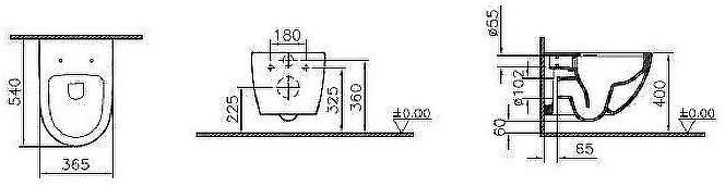 Комплект унитаза с инсталляцией Vitra Sento Rim-Ex 9830B003-7207 с сиденьем Микролифт и клавишей смыва Хром матовый