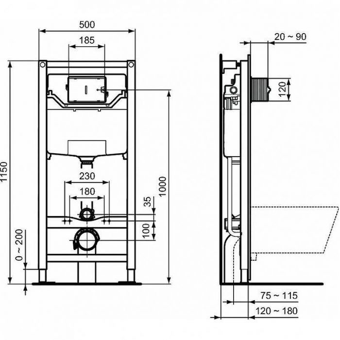 Комплект унитаза с инсталляцией Ideal Standard Strada II E387001 с сиденьем Микролифт