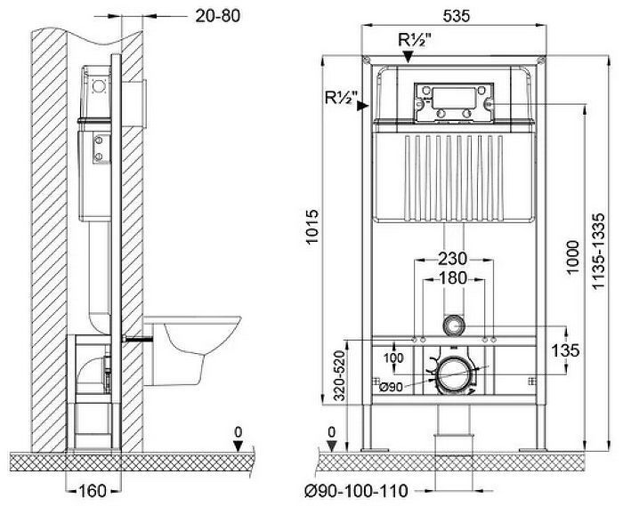 Инсталляция Bettoserb Sava Free Standing SFS40006482 для унитаза с клавишей смыва цвет Хром глянцевый