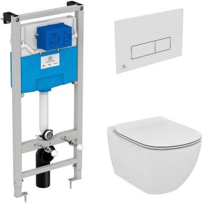 Комплект унитаза с инсталляцией Ideal Standard Tesi Aqua Blade TT00002/121AC с сиденьем Микролифт и Белой клавишей смыва