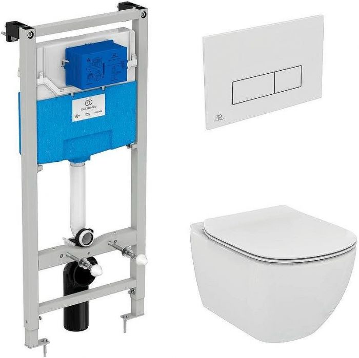 Комплект унитаза с инсталляцией Ideal Standard Tesi Aqua Blade TT00002/121AC с сиденьем Микролифт и Белой клавишей смыва