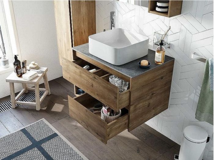 Комплект мебели для ванной STWORKI Карлстад 75 427895 подвесной Дуб рустикальный