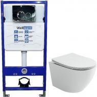 Комплект унитаза Ceramicanova Uno Rimless CN11001 с инсталляцией WellWant Standart 50 WWISI1110B с сиденьем Микролифт и клавишей смыва Хром глянцевый