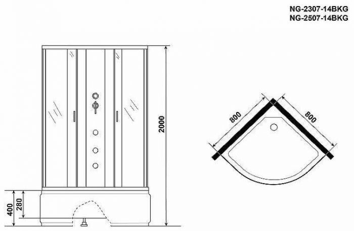 Душевая кабина Niagara Classic 80x80 NG-2307-14BKG с гидромассажем
