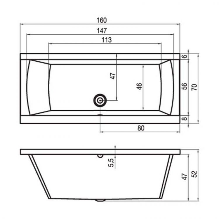 Акриловая ванна RIHO Lusso 160x70, BA5700500000000 Акриловая ванна RIHO Lusso 160x70, BA5700500000000