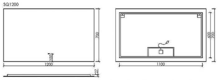 Зеркало Sancos Square 120 SQ1200 с подсветкой с сенсорным выключателем