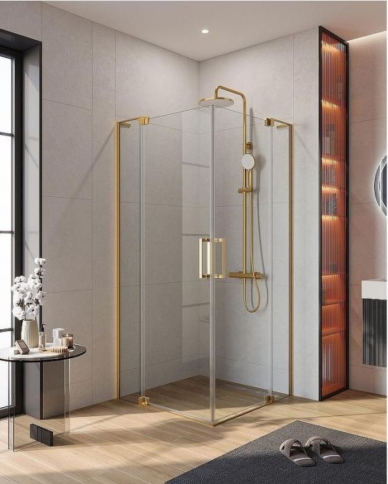 Душевой уголок Cezares Slider 110x110 SLIDER-A-2-100/110-C-BORO профиль Брашированное золото стекло прозрачное