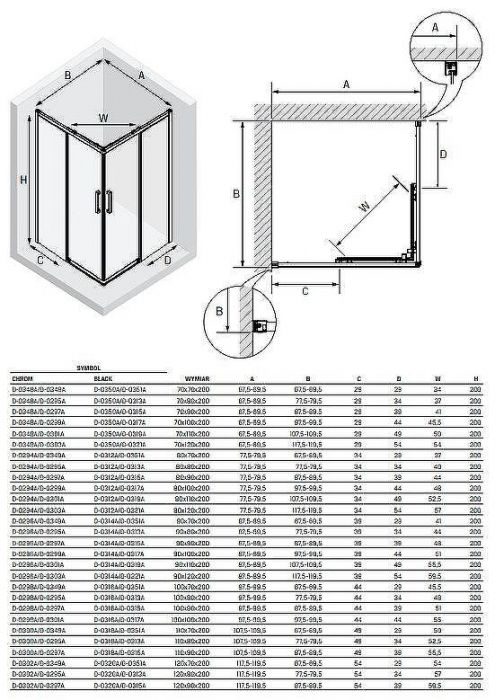 Душевой уголок New Trendy Prime Black 120х90 D-0320A/D-0315A профиль Черный стекло прозрачное