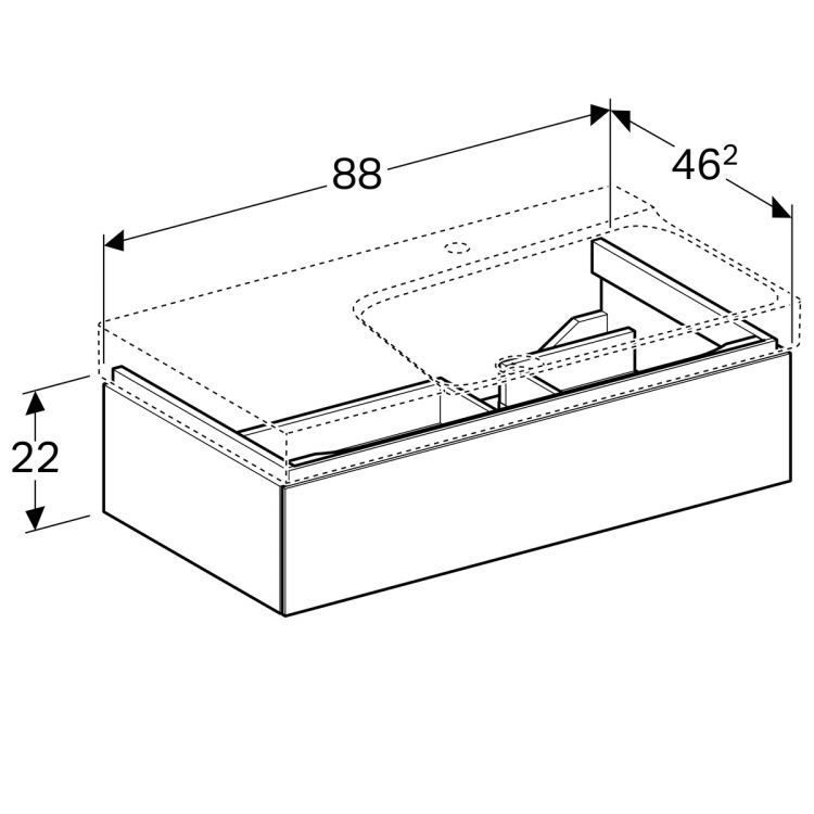 Тумба под раковину Geberit Xeno? 880х220х462 мм, 1 маленький ящик, сифон справа, серый дуб [500.514.43.1]
