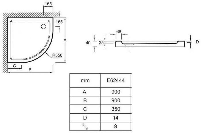 Душевой поддон из материала Flight Jacob Delafon Flight 90x90 радиальный Белый