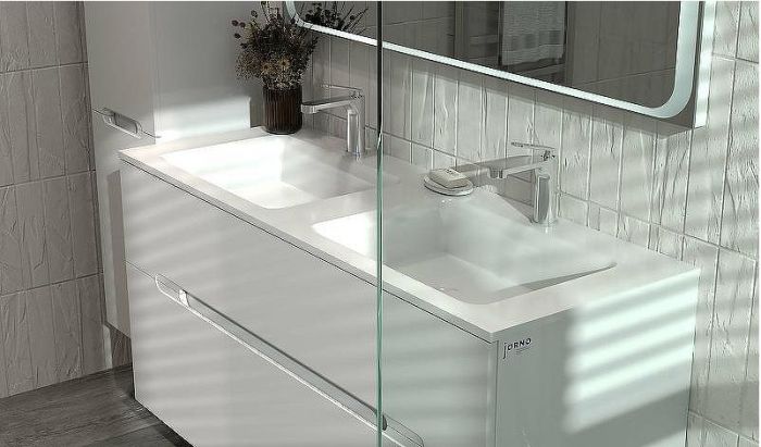 Тумба под раковину Jorno Modul 120 Mоl.01.122/P/W подвесная Белый глянец