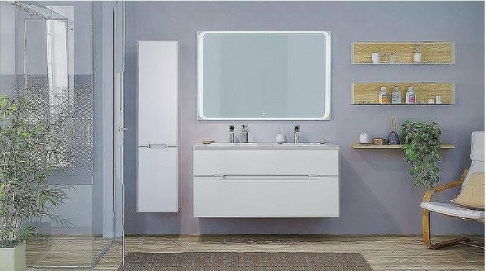 Тумба под раковину Jorno Modul 120 Mоl.01.122/P/W подвесная Белый глянец