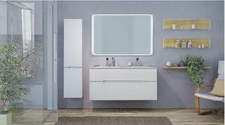 Тумба под раковину Jorno Modul 120 Mоl.01.122/P/W подвесная Белый глянец