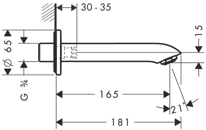 Hansgrohe Metris Излив для ванны 16.5см., настенный, цвет: хром