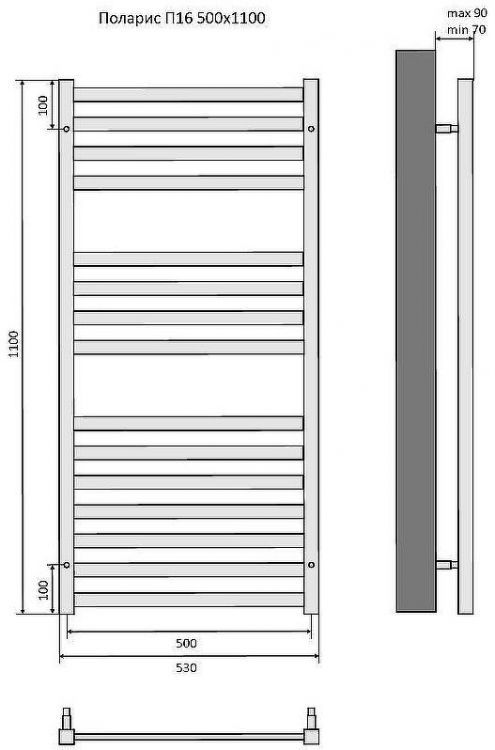 Водяной полотенцесушитель Aquatek Поларис П16 500x1100 AQ KO1610CH Хром