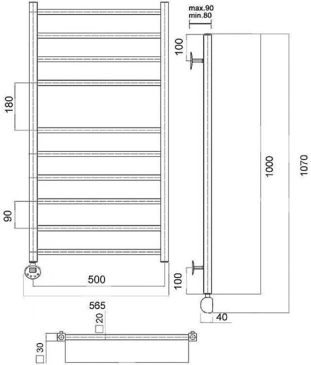 Электрический полотенцесушитель Domoterm Квадро П10 500x1000 EL Хром