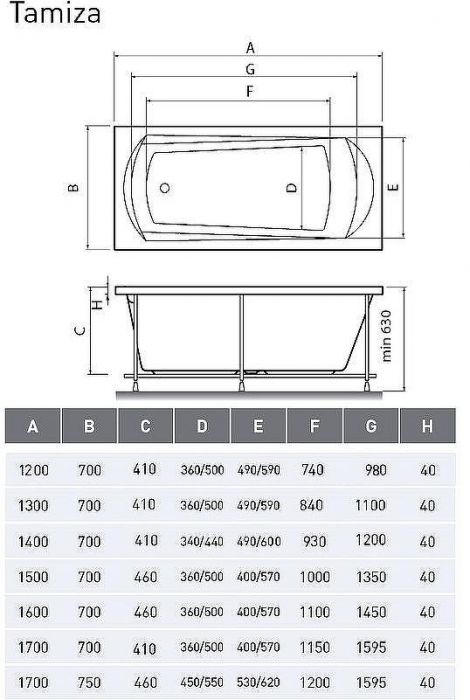 Акриловая ванна Relisan Tamiza 130x70 Гл000025051 без гидромассажа