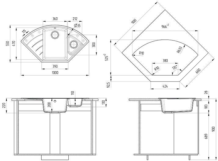 Кухонная мойка Ulgran Quartz Marta 1000-09 Асфальт