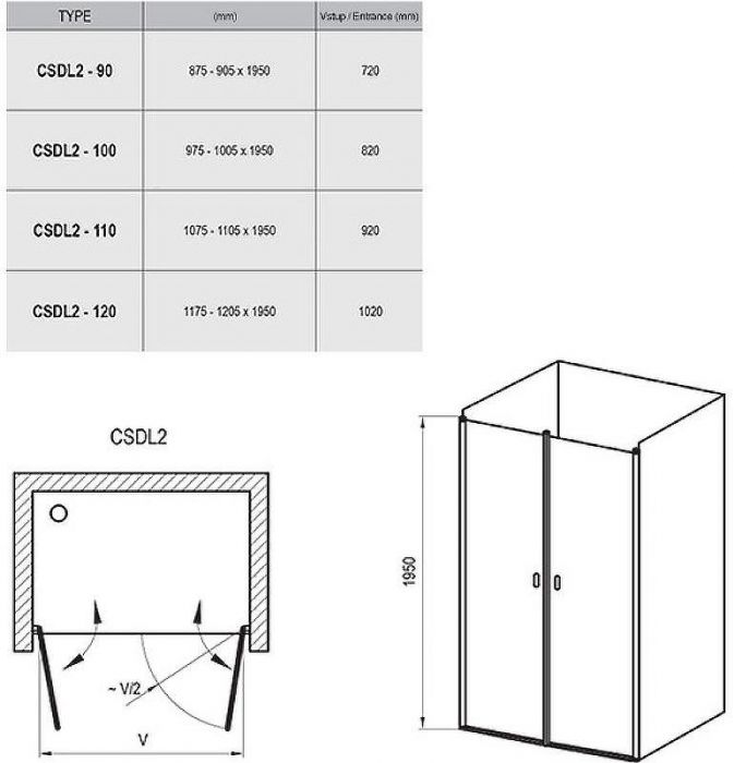 Душевая дверь Ravak Chrome CSDL2-110 0QVDC10LZ1 профиль Белый стекло Transparent