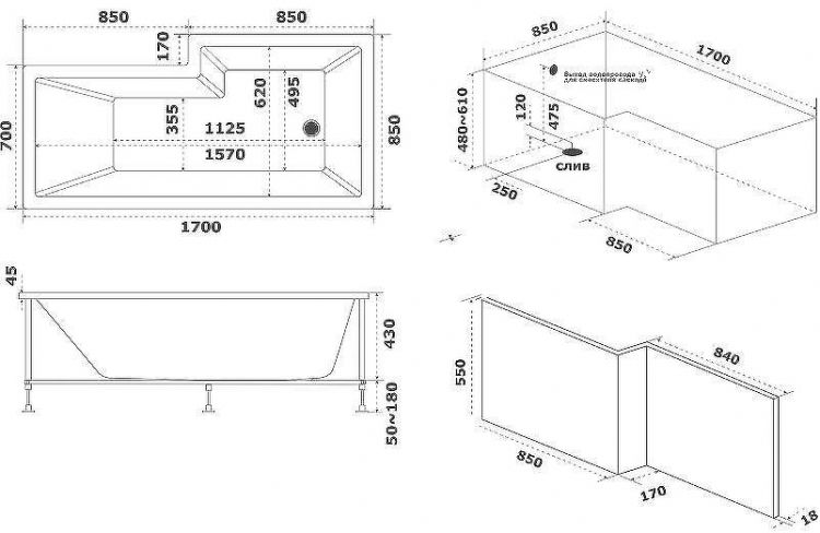 Акриловая ванна Bas Эсте 170x85 L В 00123 без гидромассажа Акриловая ванна Bas Эсте 170x85 L В 00123 без гидромассажа