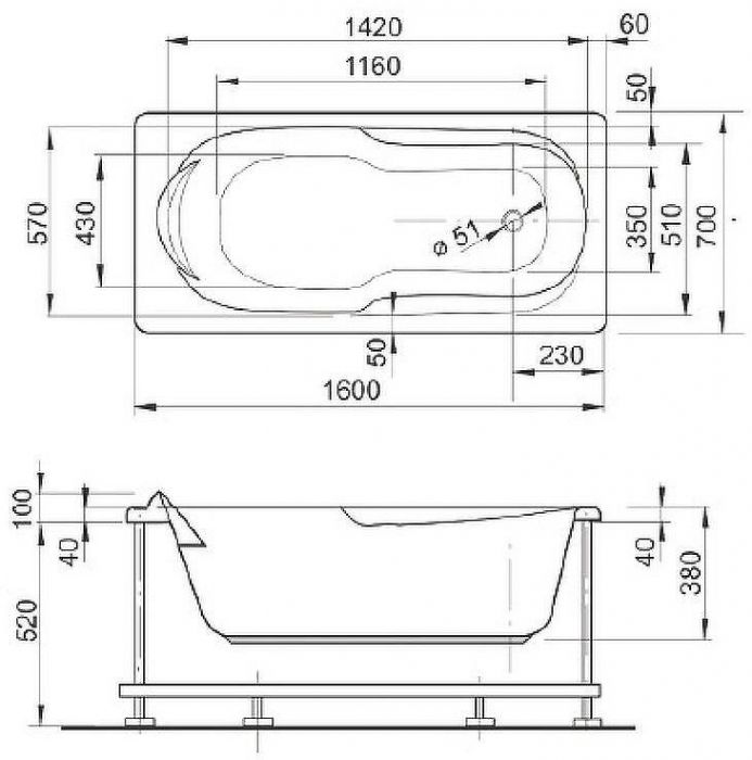 Акриловая ванна Veedi Ina 160х70 13316070 без гидромассажа