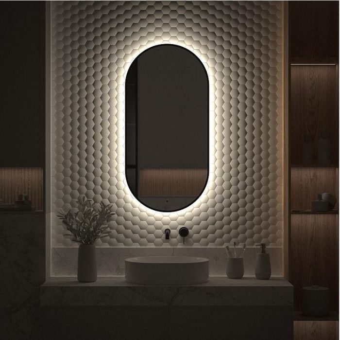Зеркало Defesto Aura 50х100 DF 2924R с подсветкой 26W-4500K/ИК - выключатель/Нейтральный белый свет/Черная рама
