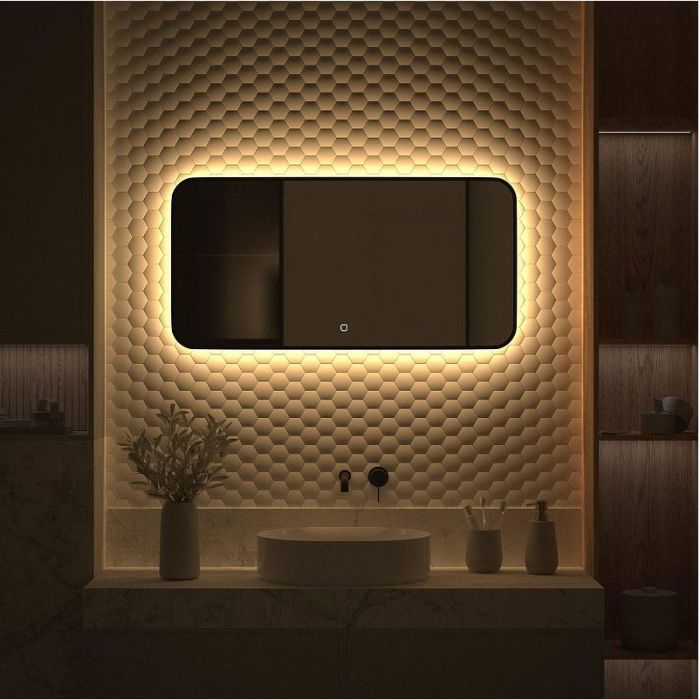 Зеркало Defesto Aura 100х50 DF 2975SH с подсветкой 28W-3000K/Сенсорный выключатель/Теплый белый свет/Черная рама