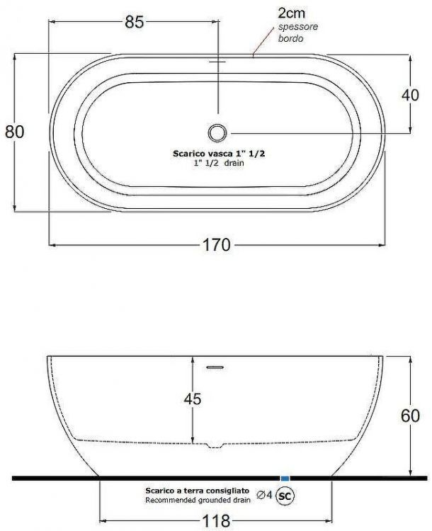 Ванна из искусственного камня Gruppo Treesse Clivia 170x80 V447BO без гидромассажа Ванна из искусственного камня Gruppo Treesse Clivia 170x80 V447BO без гидромассажа