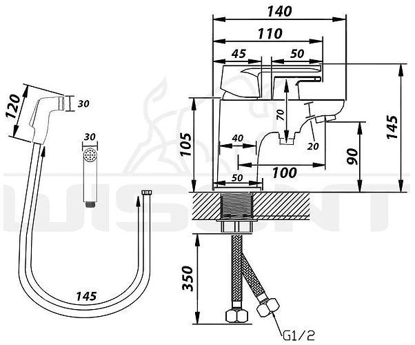 Смеситель для раковины Wisent WP14118 с гигиеническим душем цвет Хром