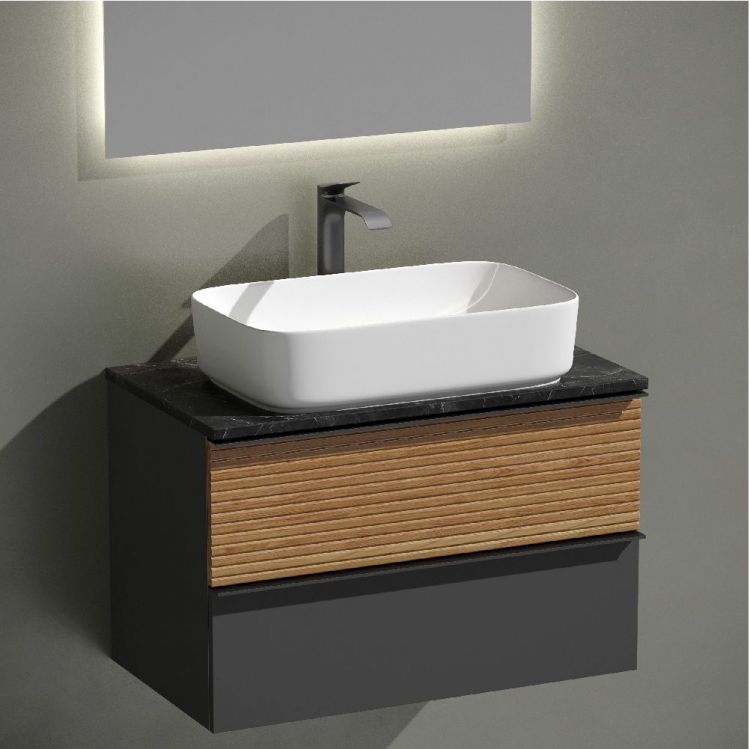 Тумба подвесная SANCOS Delta, Дуб красный/графит 790х445х500, под столешницу с отверстием под смеситель, цвет Black Sky, DL80GR